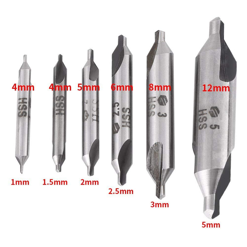 [Australia - AusPower] - 6 Piece Centre Drill Bit 60 Degree Angle, Triton Stainless Steel HSS Countersink Centre Drill Metal Set, 1/1.5/2/2.5/3/5 mm Centre Drill for Metal, Lathe Drill Countersink Central Bore 