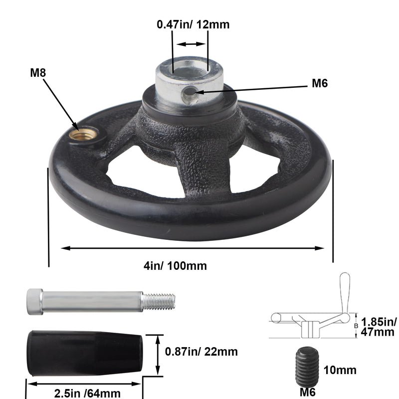 [Australia - AusPower] - 2 Pack 0.47x4inch Diameter Round Hand Wheel Three-Spoke W Revolving Knob Handle for Mill Drillpress Crank Lathe 