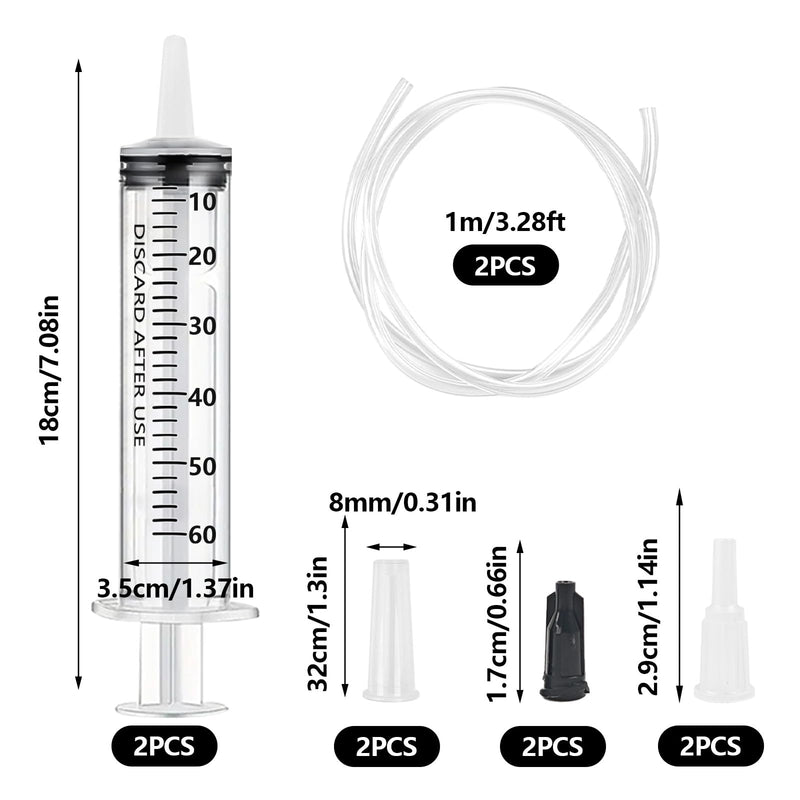 Pack of 2 60 ml Syringes with Hose, Reusable Dosing Syringes | Syringe Catheter, 60 ml (50 ml) Individually Packed Syringe without Needle for Scientific Laboratories, Garden Irrigation, Industry