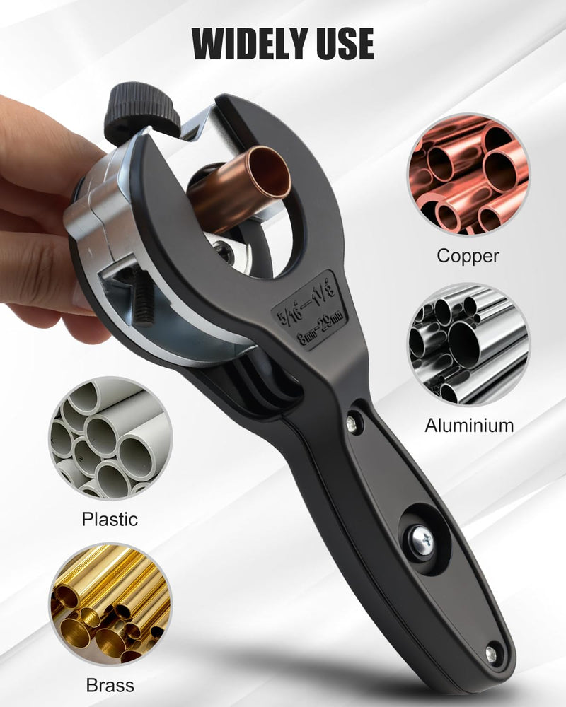 [Australia - AusPower] - 12 Pcs Ratcheting Pipe Cutter Tool Kit, Heavy-Duty Copper & PVC Pipe Cutter, Tubing Cutter 5/16" to 1-1/8", Close Quarters Tube Compact Cutter with Deburring Tools and Storage Bag for Professionals 