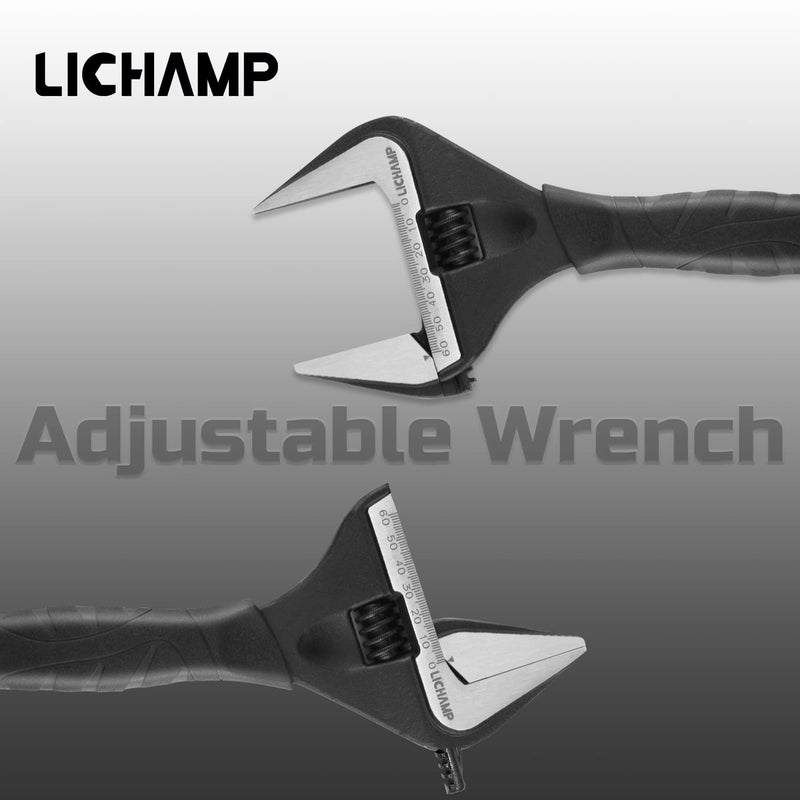 Lichamp 12-Inch Wide Jaw Adjustable Stubby Wrench with 60 mm Jaw Opening for Plumbing Automotive and Industry, Black Medium