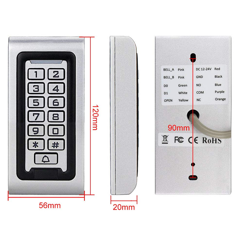 [Australia - AusPower] - HFeng Standalone IP68 Waterproof RFID Access Control Keypad Metal Card Reader + 10pcs 125KHz Proximity Keychains WG26 2000 Users for Home/Office 