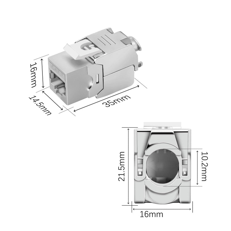 [Australia - AusPower] - 2x CAT 7 Keystone RJ45 Module Socket LAN Cable 10 Gbit/s to 1000 MHz AWG 22-24 Tool-Free LSA Fully Shielded STP Socket RJ45 Socket Cutting Terminal for Patch Panel and Network Socket 2pcs 