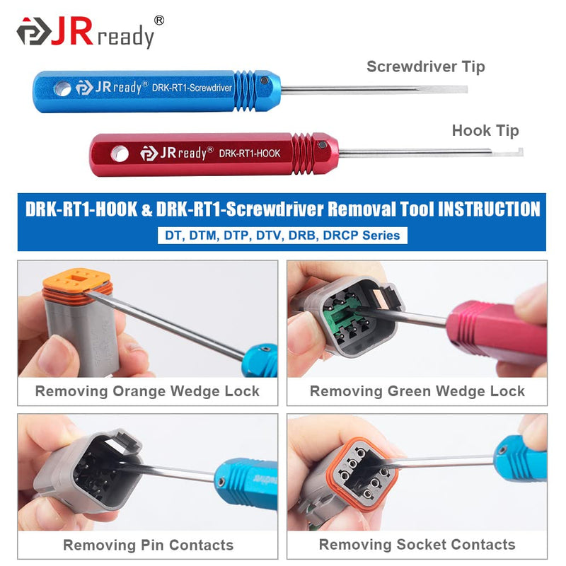 [Australia - AusPower] - JRready ST5236 Deutsch Pin Extractor Tool for 16#12#20# Solid/Stamped Contacts 10-22 AWG, Terminal Removal Tool Kit with Steel DRK-RT1 for Deutsch DT,DTM,DTP Series Connector 13PCS 