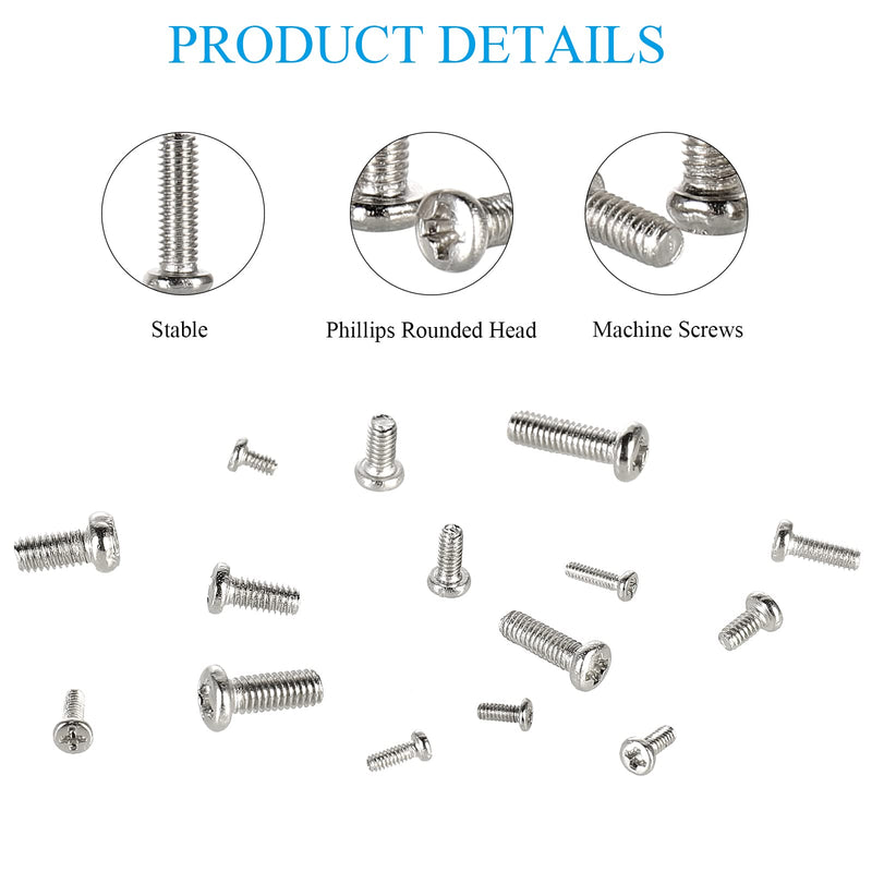 [Australia - AusPower] - 750pcs M1.4/M1.6/M2/M2.5/M3 Phillips Pan Head Small Machine Screws,Tiny Screw,Micro Little Screws,Mini Screw Assortment Kit for Watch,Toy,Electronic Equipment Repair,Nickel-Plated Carbon Steel 