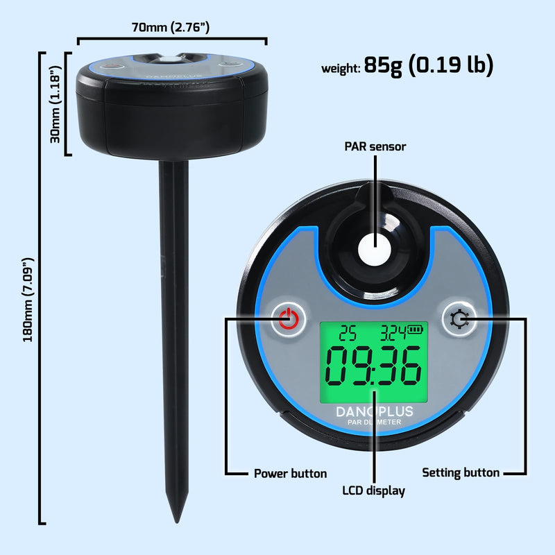[Australia - AusPower] - PAR Meter 2 in 1 PAR DLI Meter with Data Logging, Record and Export 5 Years of Data, 400-700nm PPFD Meter Sunlight Meter Measure PPFD and DLI (Daily Light Integral), Light Measurement Tool for Plants 
