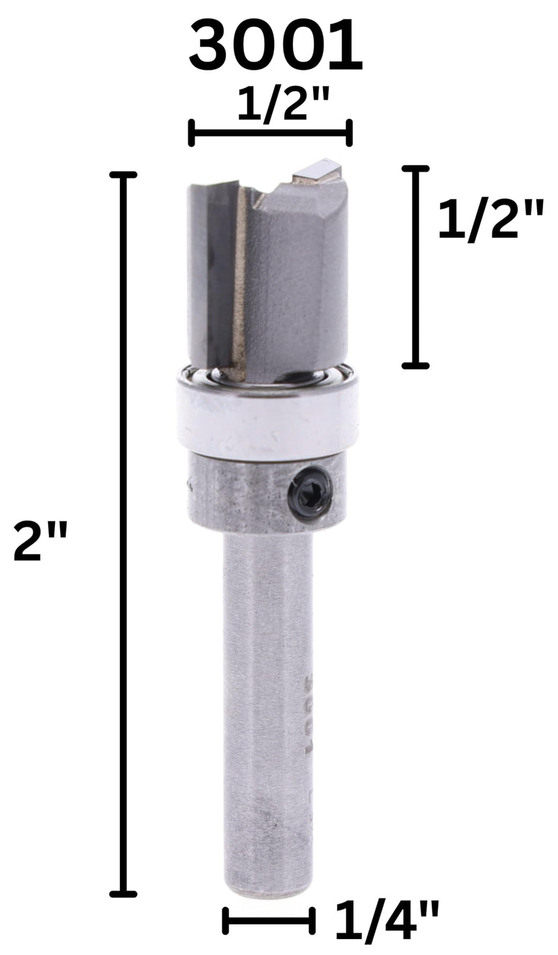 Whiteside 3001 Template Straight Router Bit: 1/2 Inch Cutting Diameter, 1/4 Inch Shank, 1/2 Inch Cutting Length, B9 Ball Bearing