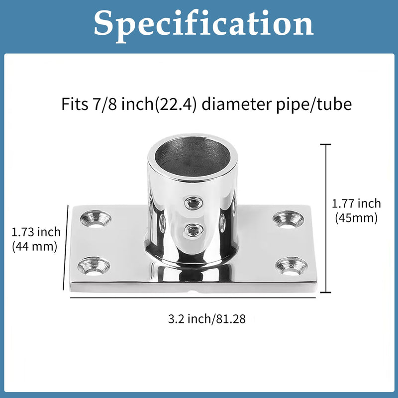 YANYUCB Boat Hand Rail Fitting,316 Stainless Steel Rectangular 60/90 Degree Boat Hand Rail Base(1 inch,1-1/4inch,7/8 inch,1-3/16 inch) with L Shape Hex Key and Screws 7/8 inch × 2 90°