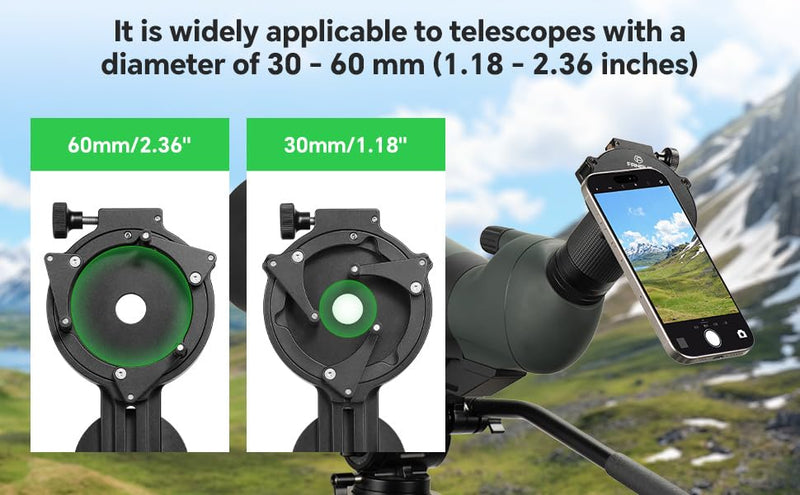 FANAUE Telescope Phone Adapter, Spotting Scope Smartphone Phone Mount for Binoculars Monocular Microscope, Magnetic Cell Phone Digiscoping Holder for Camera Photography
