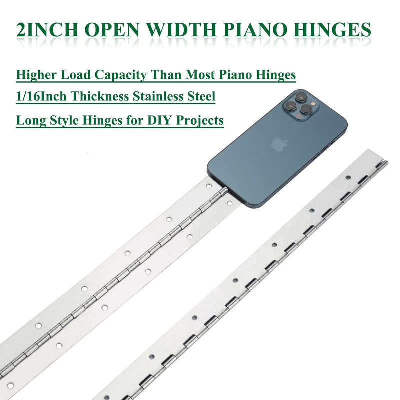 [Australia - AusPower] - 2Pack Heavy Duty Piano Hinge, 2" Open Width x 20" Continuous & Piano Hinges, 0.06” Thick Stainless Steel Piano Hinge with Holes, Polished Stainless Furniture Hinges for Cabinet Door Cases Woodworking 20INCH 