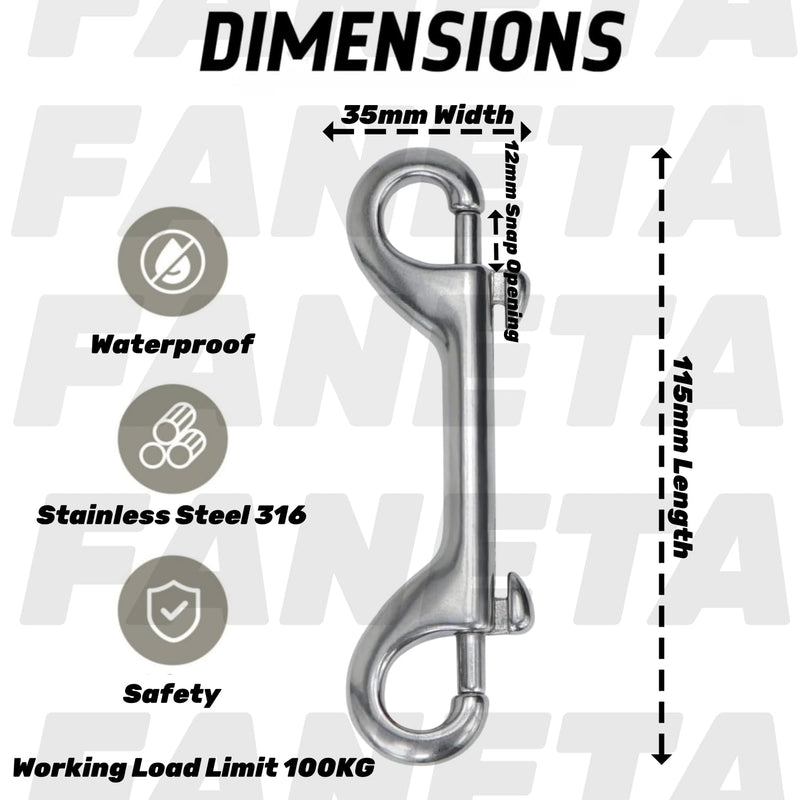 [Australia - AusPower] - 316 Stainless Steel Double Ended Bolt Snap Hook, Marine Grade Double End Diving Clips, Heavy Duty Trigger Chain Clip Key Holder for Pet Feed Bucket Hammock Horse Tack (2-Pack) (115mm Silver) 115mm Silver 