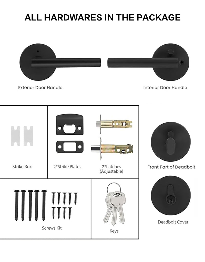 Lethato Black Door Handle and Deadbolt Set, Heavy Duty Front Door Lock Set, Exterior Door Lever Single Keyed Round Deadbolt Lock (1 Pack) Matte Black 1