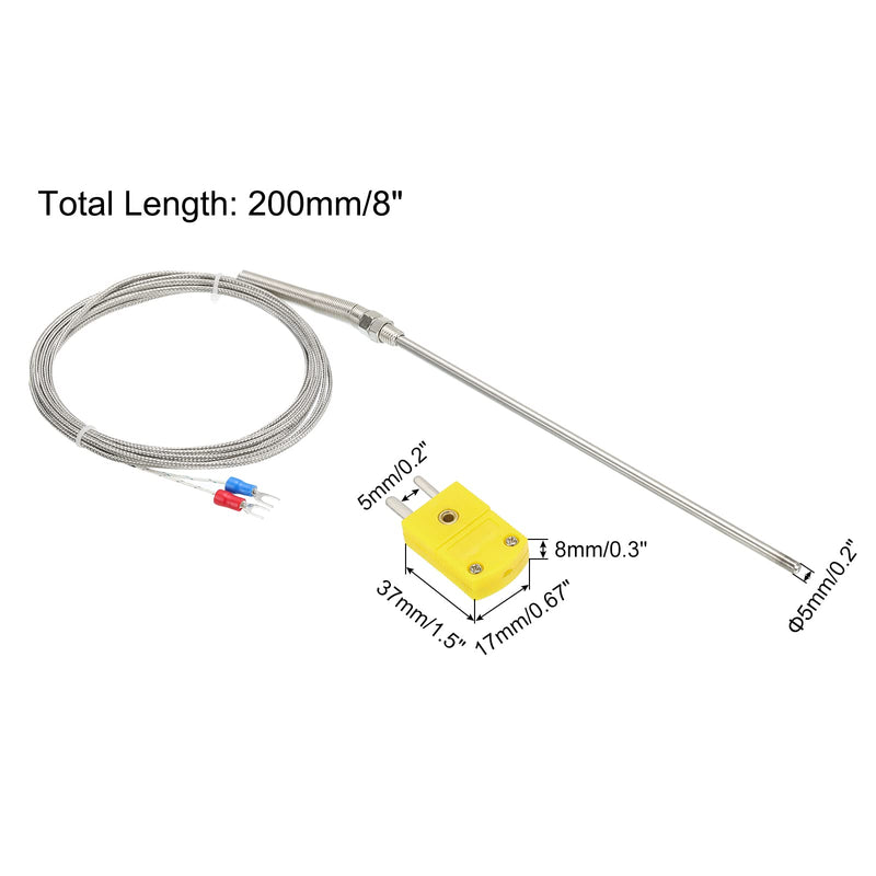 [Australia - AusPower] - MECCANIXITY K Type Thermocouple Probe 5mm Probe 932°F(500°C) 10ft with 2pcs K Type Male Connector for Measuring 