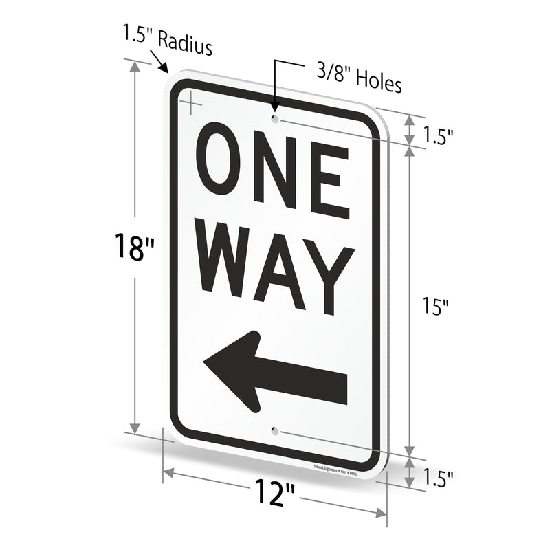 SmartSign One Way Sign with Left Arrow - 12" x 18", 120 mil Aluminum Composite (ACM), Engineer Grade Reflective Material, Black and White, Made in USA 12" x 18" EG ACM - Left Arrow