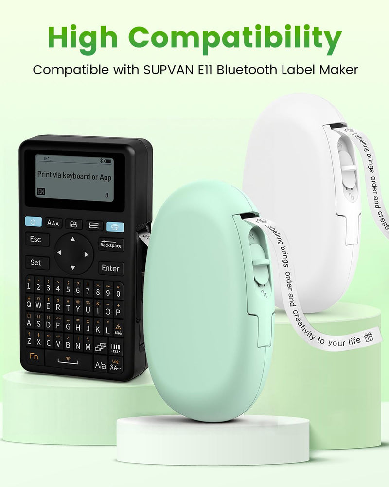 6 Rolls Continuous Laminated Thermal Label Tape Refill Compatible with SUPVAN E10 & E11 Label Maker Tape,Black on White, 0.59in × 19.7ft (15mm × 6m), Self-Adhesive Multipurpose Labeling Tape 6