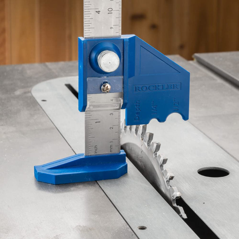 Rockler 12” Router Bit Center/Depth Gauge Tool – Steel Gauge Woodworking Measuring Tools – Router Bits Depth & Height Tool – Accurate Router Height Gauge for Shank Tools – Ideal for Dados & Flutes