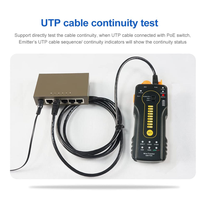 [Australia - AusPower] - Digital Tone Cable Tracer, WANLUTECH Network Cable Tester Tone Generator and Probe Kit RJ11 RJ45 Cable Test for Cable Continuity Checking NCV Detecting PoE Switch Power Supply Pins CT-66 