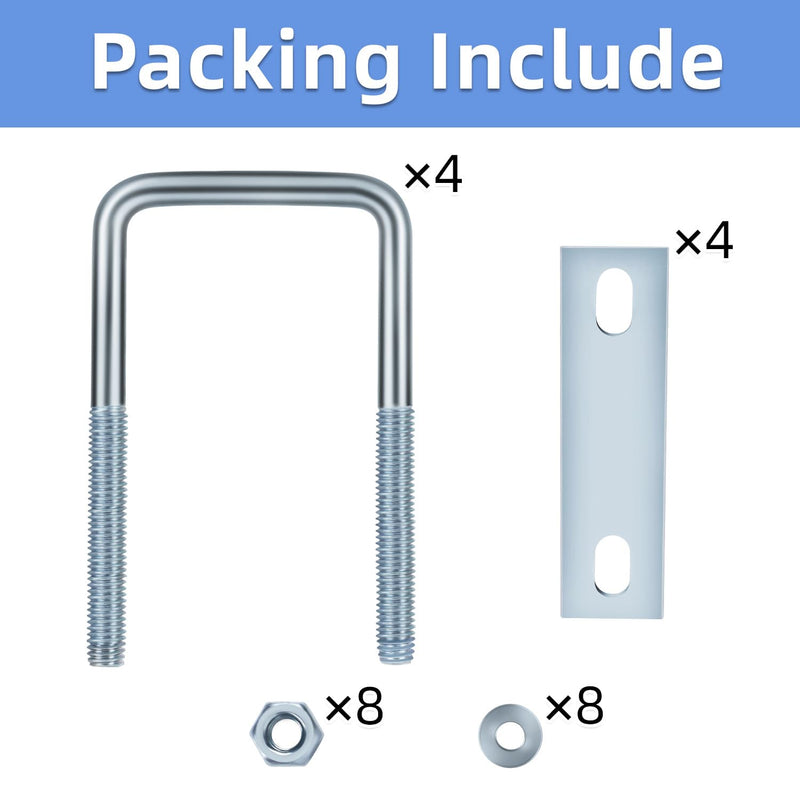 [Australia - AusPower] - 4 Sets M8 Square U Bolts, U Bolts 25mm (1") Width 90mm (3.54") Length, Zinc Plated Carbon Steel U Bolt with Nuts, Plate and Washers (25 x 90mm) M8 x 25 x 90mm 