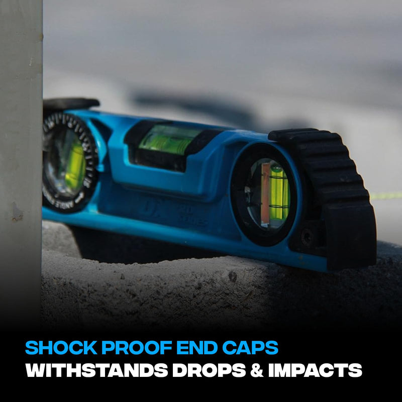 [Australia - AusPower] - OX Tools Pro 10 inch Magnetic Torpedo Level - Adjustable 3-Vial Aluminum Level with V-Groove Base - PVC Shock Absorbing End Caps with Angle Finder Vial - OX-P027210 