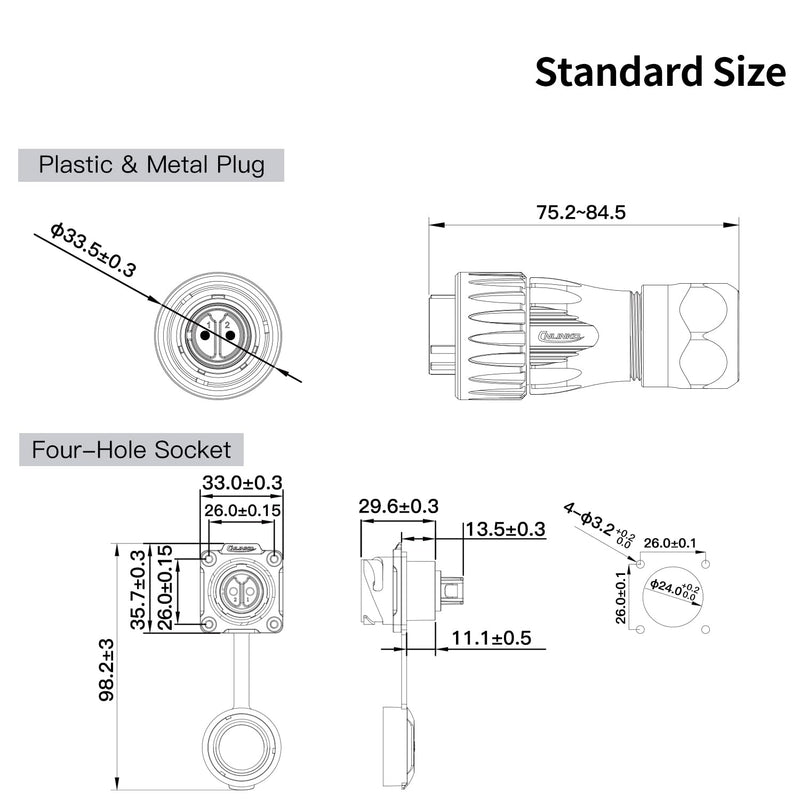 [Australia - AusPower] - CNLINKO DH-24 2 PIN Industrial Waterproof Connectors, IP68 Circular Connector, Hard Metal Anti-Interference Shell, Quick Plug Aviation Connector, M24 Panel Mount Flange Socket (2-Pin) 2-Pin 