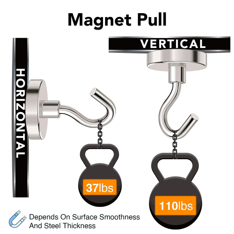 [Australia - AusPower] - MIKEDE Magnetic Hooks Heavy Duty,110LB+ Strong Magnet with Hook, Super Neodymium Cruise Hooks, Locker Organizer Industrial Hooks for Hanging, Magnetic Hanger for Cruise, Grill - 8 Pack 110LB-8pcs Silver 