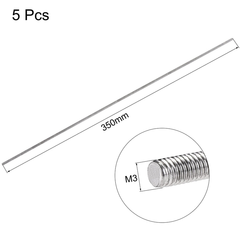 [Australia - AusPower] - uxcell 5Pcs M3 x 350mm Fully Threaded Rod 304 Stainless Steel Right Hand Threads 