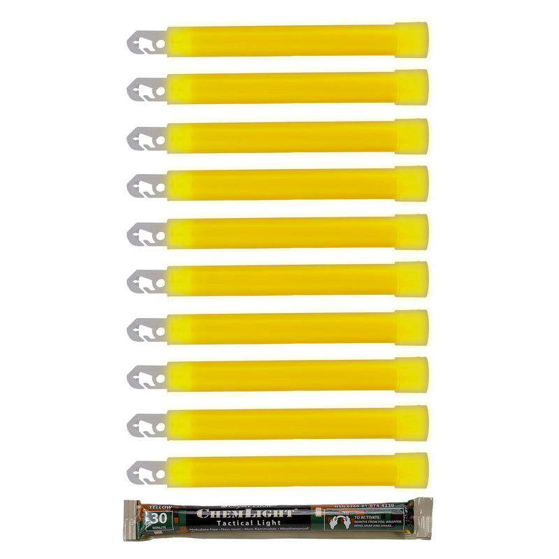 [Australia - AusPower] - Cyalume - 9-42300 ChemLight Military Grade Chemical Light Sticks – 30 Minute Duration Light Sticks Provide Intense Light, Ideal as Emergency or Safety Lights and Much More, Standard Issue for U.S. Military Personnel – Yellow, 6” Long (Pack of 10) 