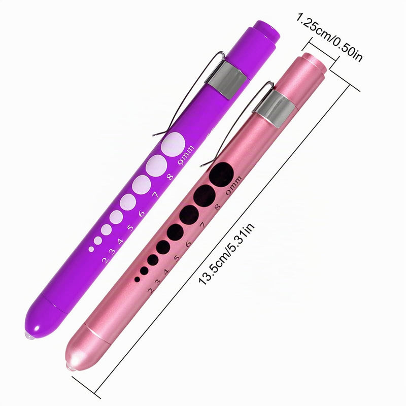 Medical Diagnostic Penlight, Pupil Light, Mini Reusable LED Pen Torch, Torch, Doctor Nurse, Emergency Pen Light with Engraving Gauge and Linea (Pink Gold + Purple) Pink Gold + Purple