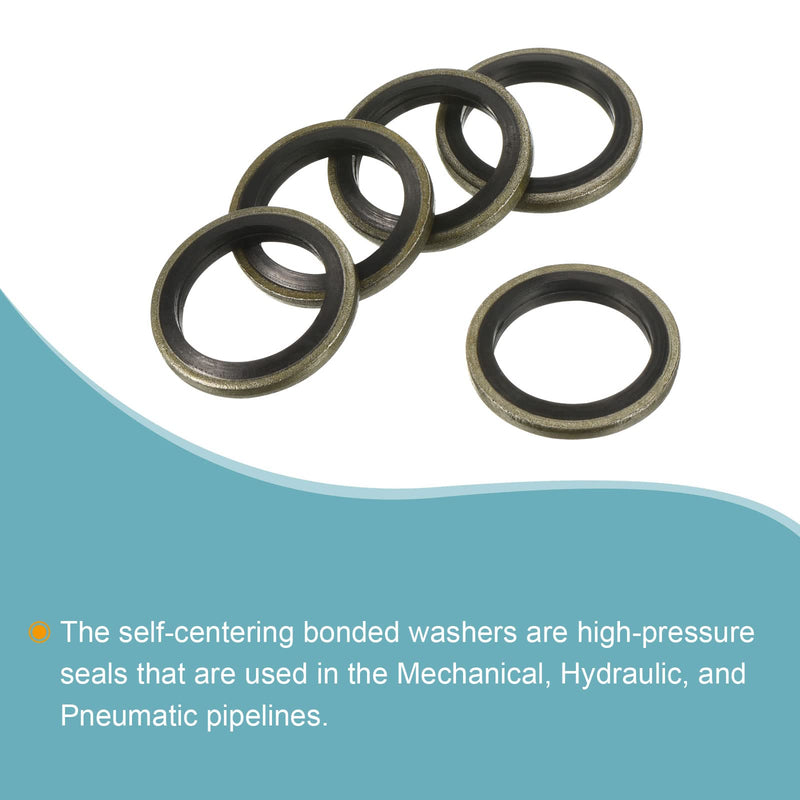[Australia - AusPower] - MECCANIXITY Bonded Sealing Washers M14 19.5x14x2mm Carbon Steel Nitrile Rubber Gasket, Pack of 10 
