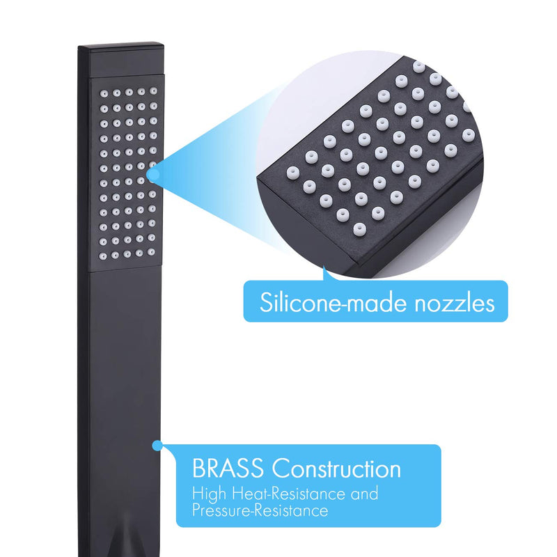 KES BRASS Handheld Shower Head with 1.5-Meter Long Hose and Holder Bracket Replacement Showerhead for Bathroom Showering System Contemporary Square Style Matte Black Finish, LP135-BK