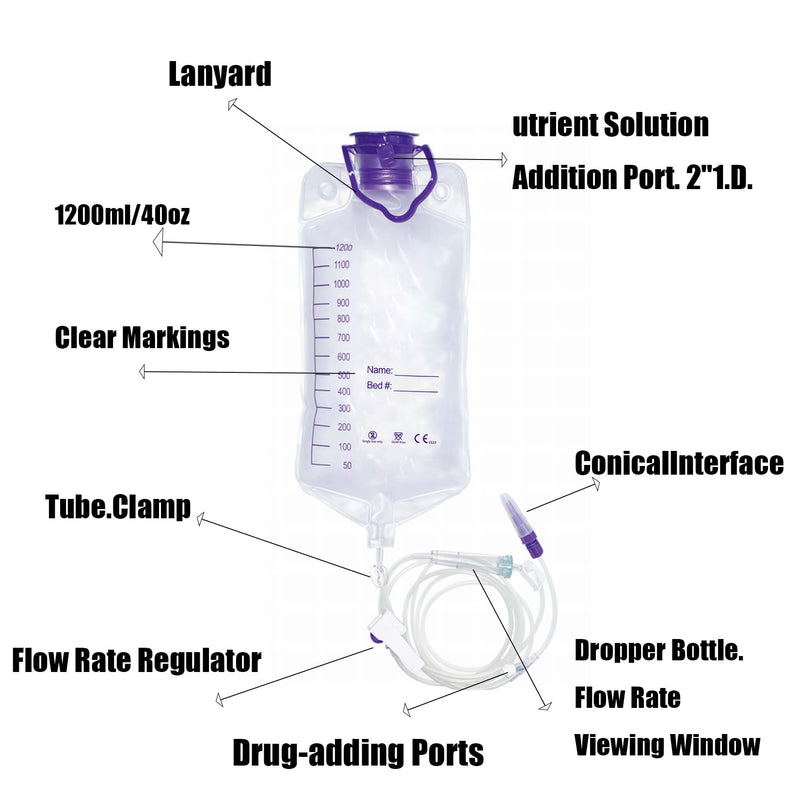 [Australia - AusPower] - 2 Pcs, 1200ml Plant Drip Irrigation Kit, Adjustable Gravity Bags with Large Bore & Tube, Plastic, Water Pressure-Driven 