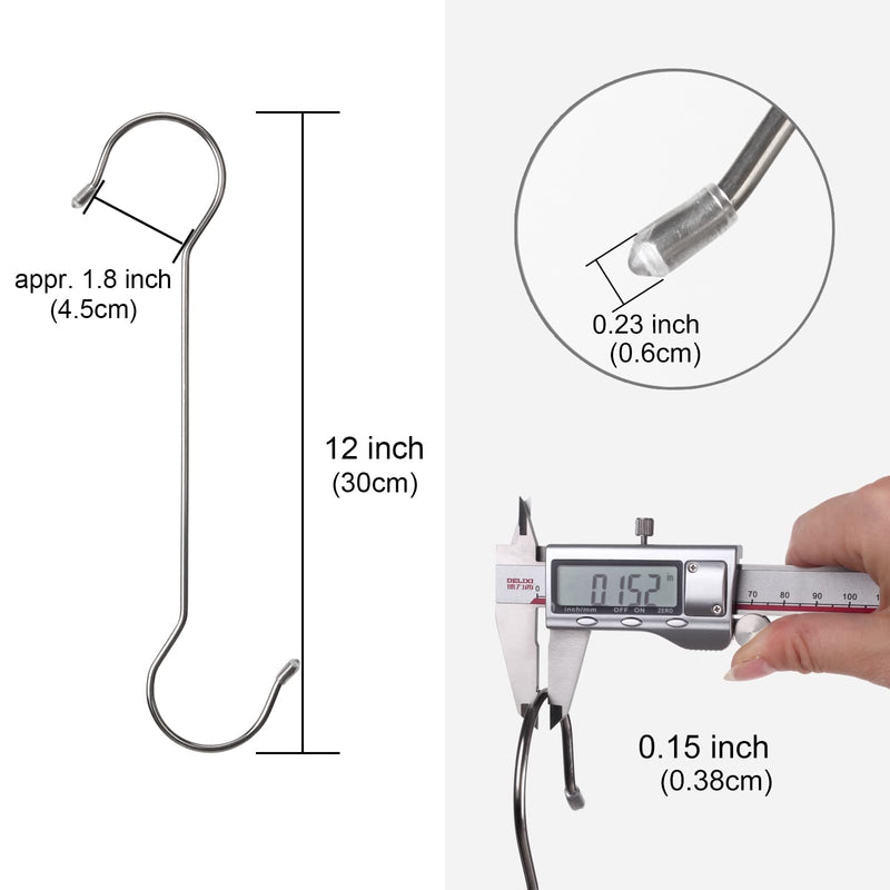 [Australia - AusPower] - 12 Pack Stainless Steel Large Size Hooks, S Shape Long Hooks, Metal Heavy-Duty S Hooks 12 inch 