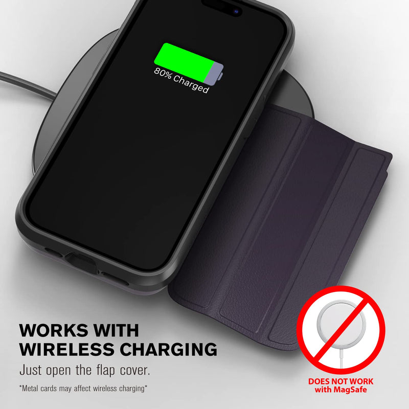 [Australia - AusPower] - VENA vCommute Wallet Case Compatible with Apple iPhone 14 Pro Max (6.7"), (Military Grade Drop Protection) Flip Leather Cover Card Slot Holder with Kickstand - Deep Purple/Black 