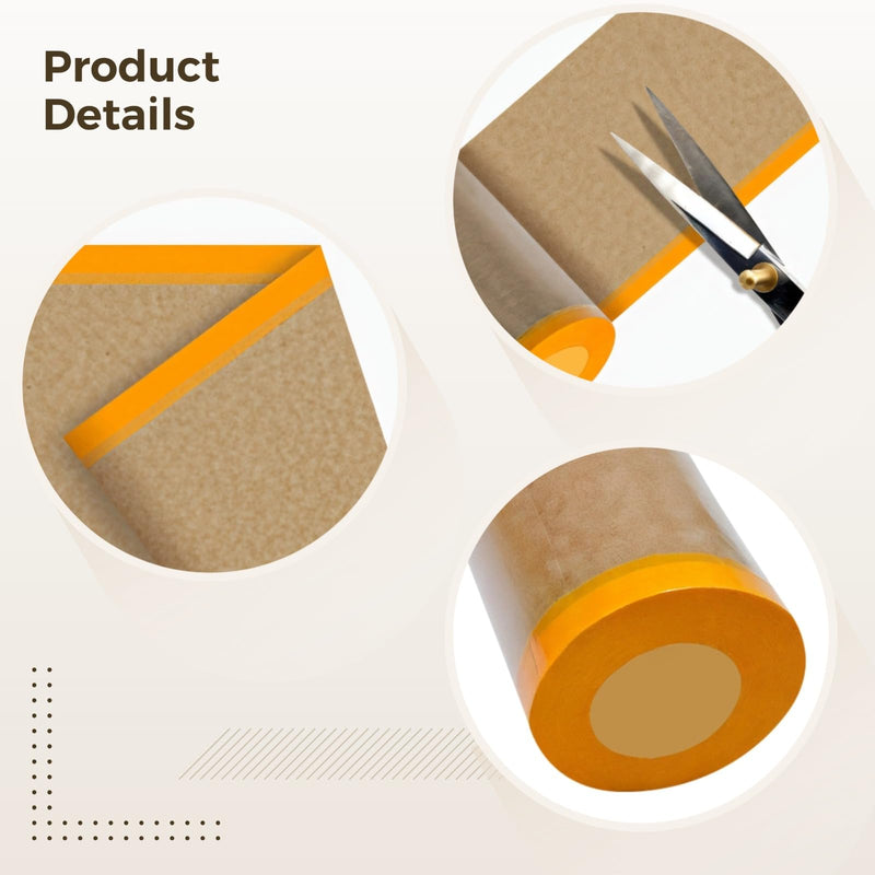 Varku 4 Pcs Paint Masking Paper Roll for Furniture, Car, and Wall Protection, 12 inch x 50 feet Yellow Tape with Kraft Paper Waterproof, Easy Peel-Off