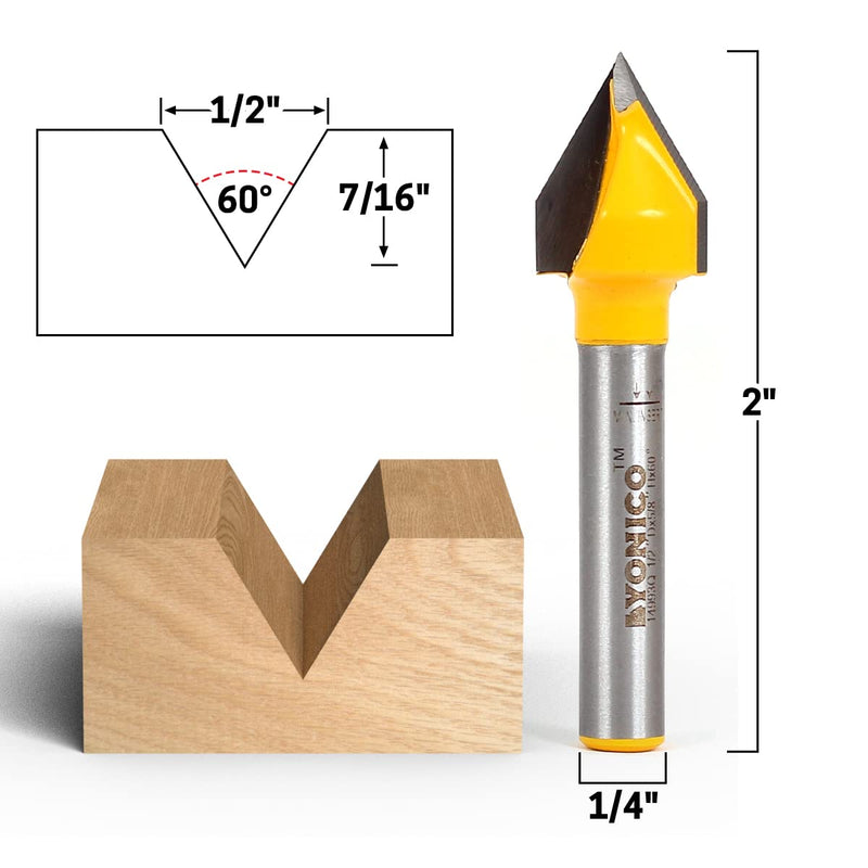 [Australia - AusPower] - YONICO Router Bits V Groove 60 Degree X 1/2-Inch Diameter 1/4-Inch Shank 14993q 60° - 1/2" Cutting Diameter - 1/4" Shank 