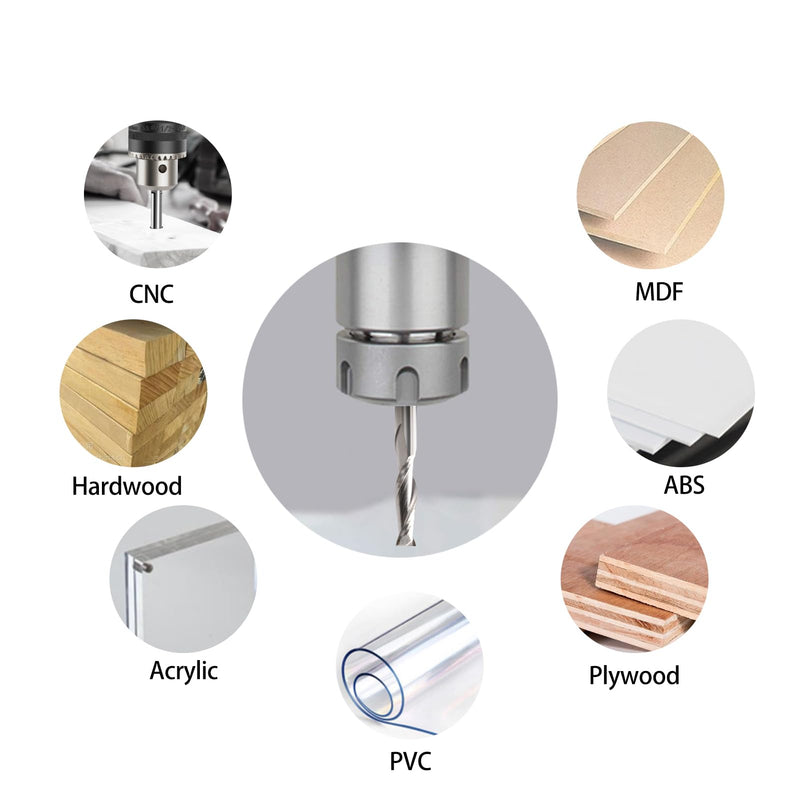 [Australia - AusPower] - CNC Router Bits 1/8" Shank CNC Bit End Mill 1/16" Cutting Dia Flat Nose Carbide Endmill Two Flute Spiral Upcut Milling Cutter Tool Set for Wood PVC MDF Hardwood (1/16 in, 10) 1/16 in 