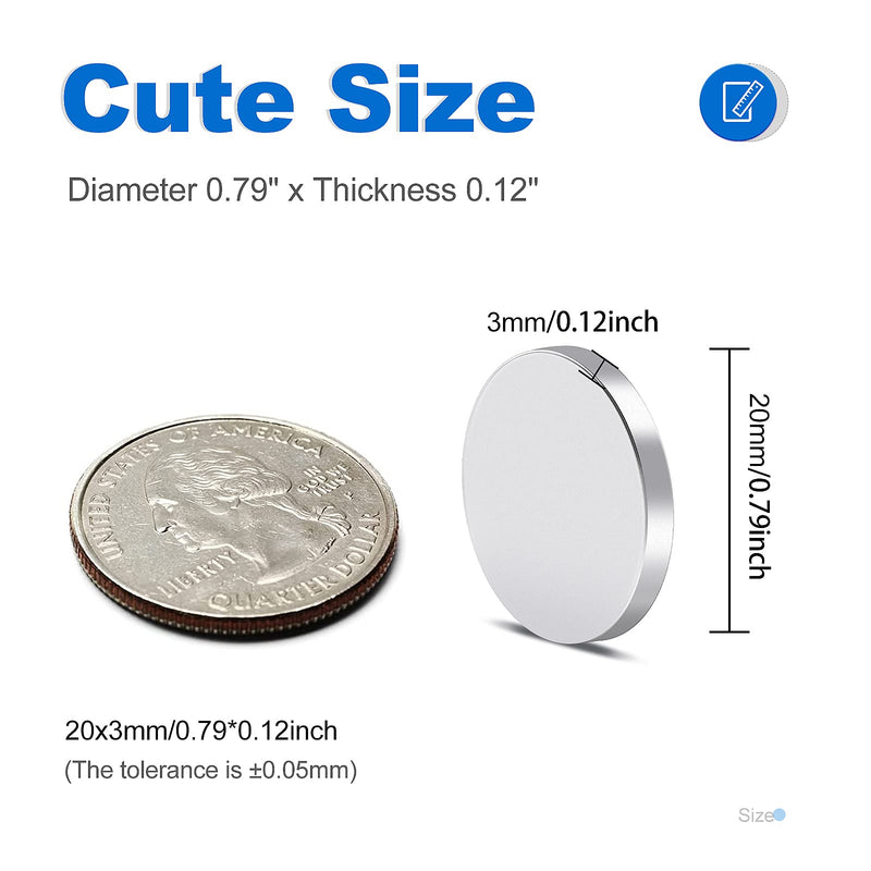 [Australia - AusPower] - TRYMAG Small 20x3mm 6 Pieces Strong Neodymium Magnets, Disc with Adhesive Backing for Crafts, Heavy Duty Permanent Rare Earth Magnets for Fridge, DIY, Board, Office 20x3 6p Silver 