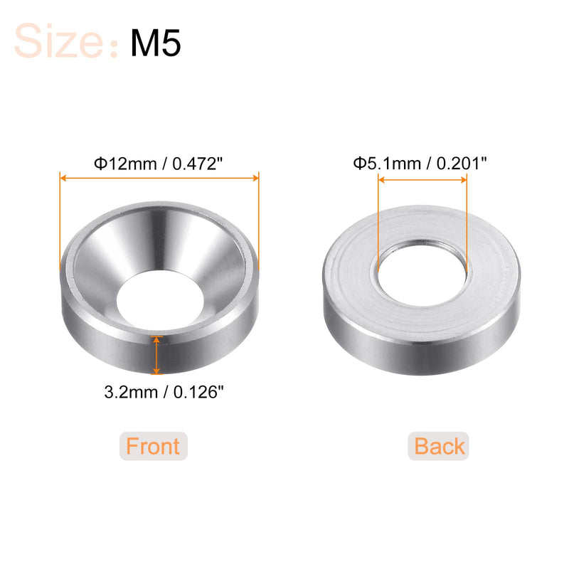 [Australia - AusPower] - 30pcs Countersunk Washer M5 Anodized Aluminum Alloy Finishing Washers, Screw Gaskets for Mechanical Accessories Parts, Silver 