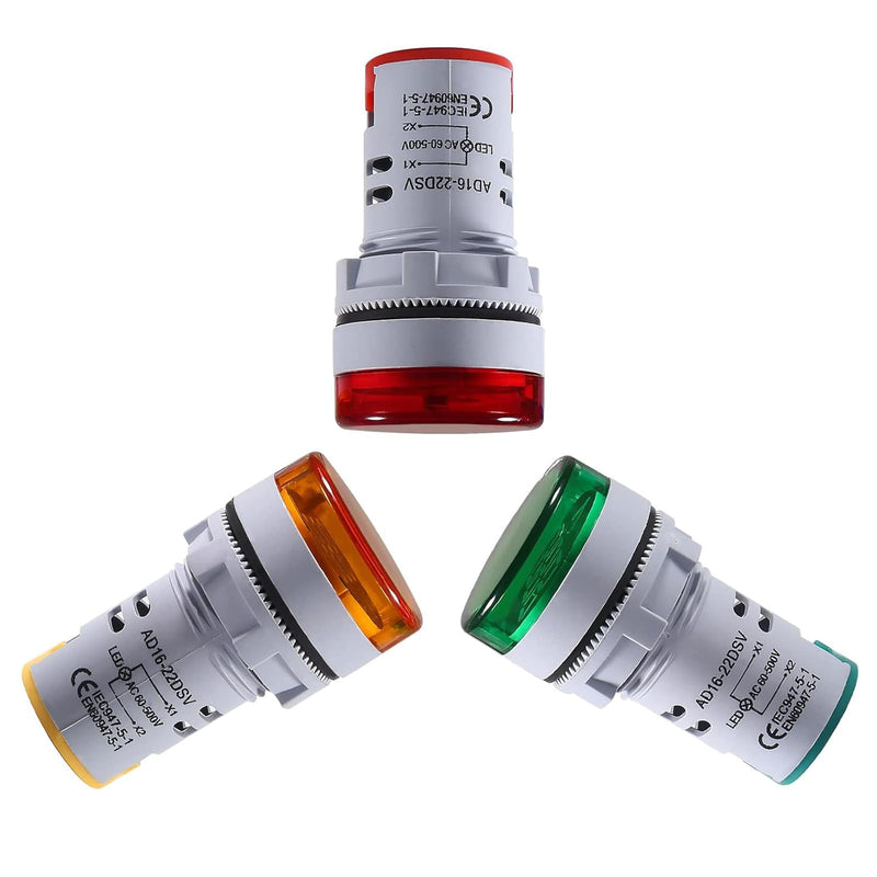 [Australia - AusPower] - 3pcs LED Voltage Meter Indicator AC 60-500V LED Voltmeter Signal Light Digital Display DC Voltage Meter Indicator Round Lamp Tester 3pcs 