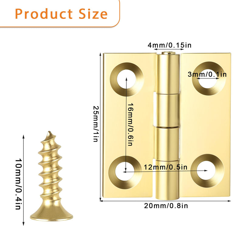 [Australia - AusPower] - 10 Sets Small Hinges with Screws Mini Solid Brass Hinges Jewelry Box Hinges 1 Inch Mini Hinges Folding Butt Hinges DIY Accessories for DIY Boxes Gate Drawer Furniture Woodworking Craft Project (Gold) 