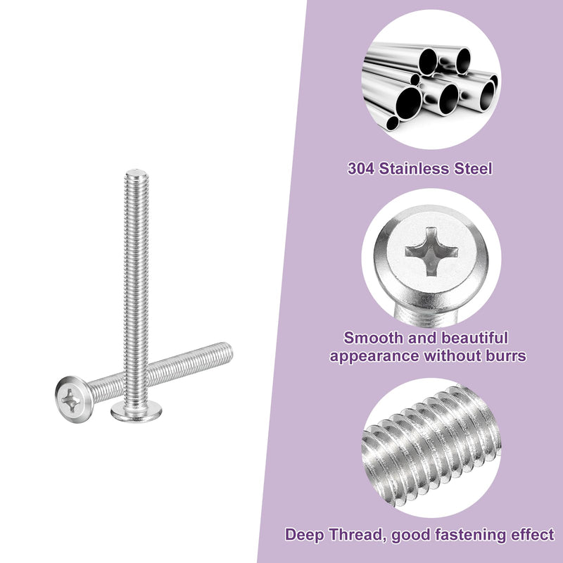 [Australia - AusPower] - uxcell M6x60mm Flat Round Head Phillips Head Screws, 10Pcs 304 Stainless Steel Phillips Drive Machine Screw, Full Thread, Bright Finish, Furniture Screw Connection Bolt Screw 10 