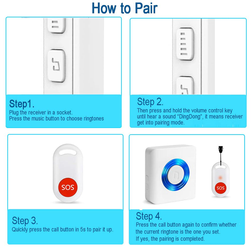 Caregiver Pager Wireless Call Button Nurse Alert System for Home/Elderly/Patient/Disabled (Two Button Two Receiver) Two Button Two Receiver