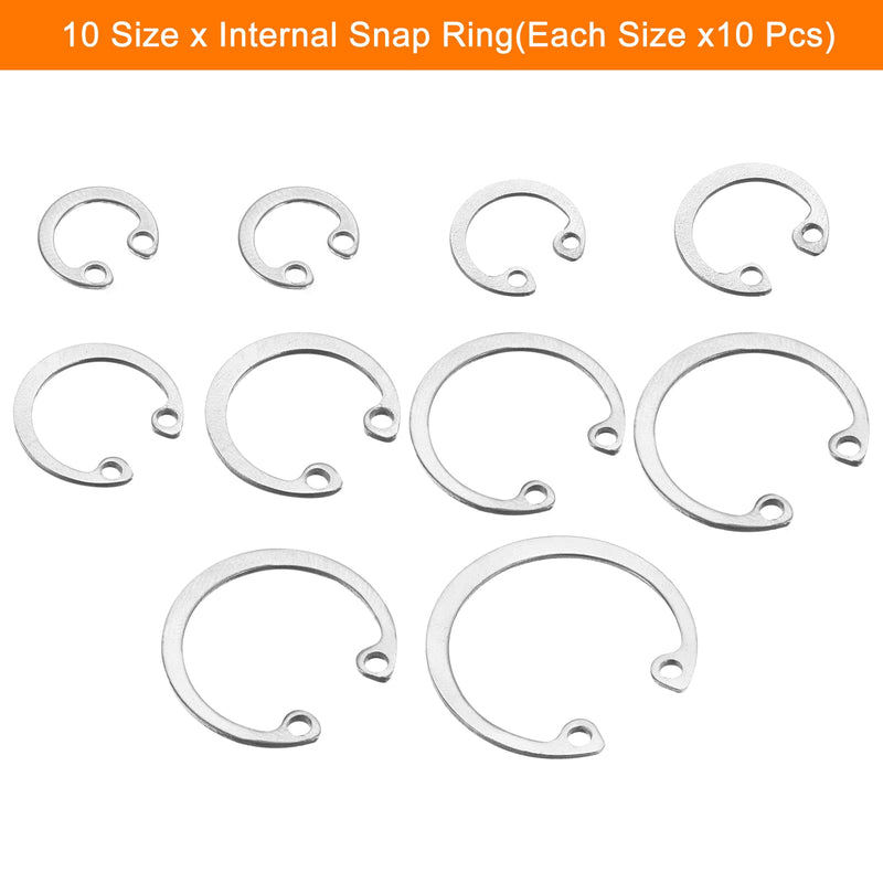 [Australia - AusPower] - uxcell 200Pcs Internal Retaining Ring Circlip Assortment Set, 304 Stainless Steel Circlip Snap Rings 10 Sizes M8 M10 M12 M14 M16 M18 M20 M22 M24 M26 200 