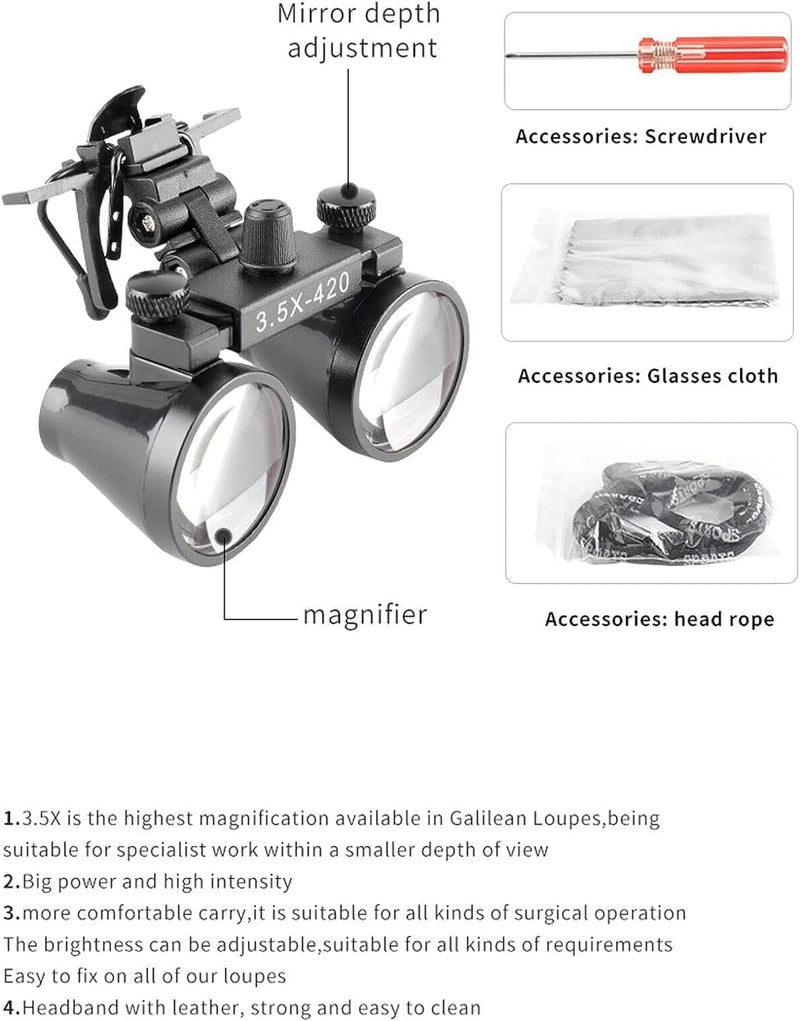 [Australia - AusPower] - Global-Dental Binocular Surgical Loupes Glasses Magnifier Metal Clip for All Glasses with Storage Case 420mm (3.5X) 3.5X 