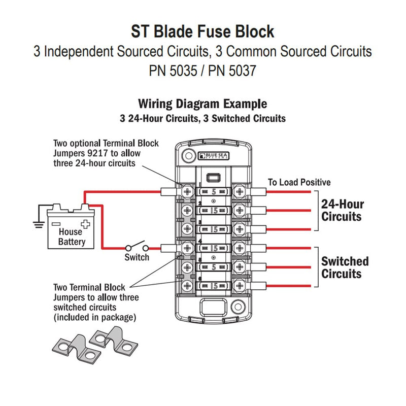 [Australia - AusPower] - Blue Sea Systems 5035 ST Blade Fuse Block - Six Independent Circuits with Cover, 100 Amps 6 Circuit Independent 