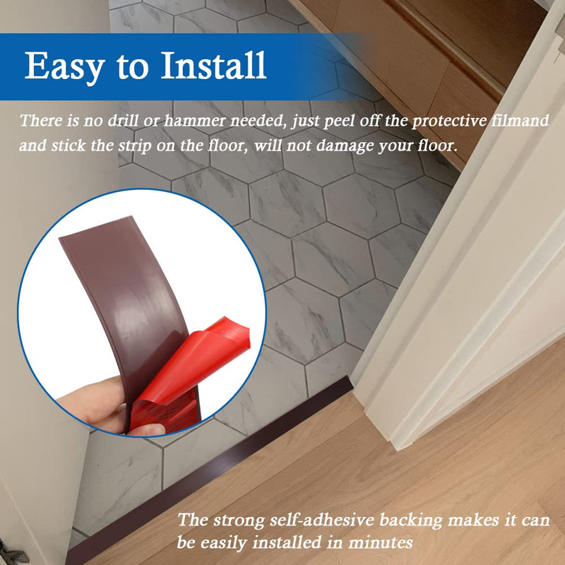 Floor Transition Strip Self Adhesive Floor Cover Strips Laminate 2" Wide Vinyl Flat Divider Transitions (5cm, 6.56Ft, Brown) 2 Inch x 6.56 Feet