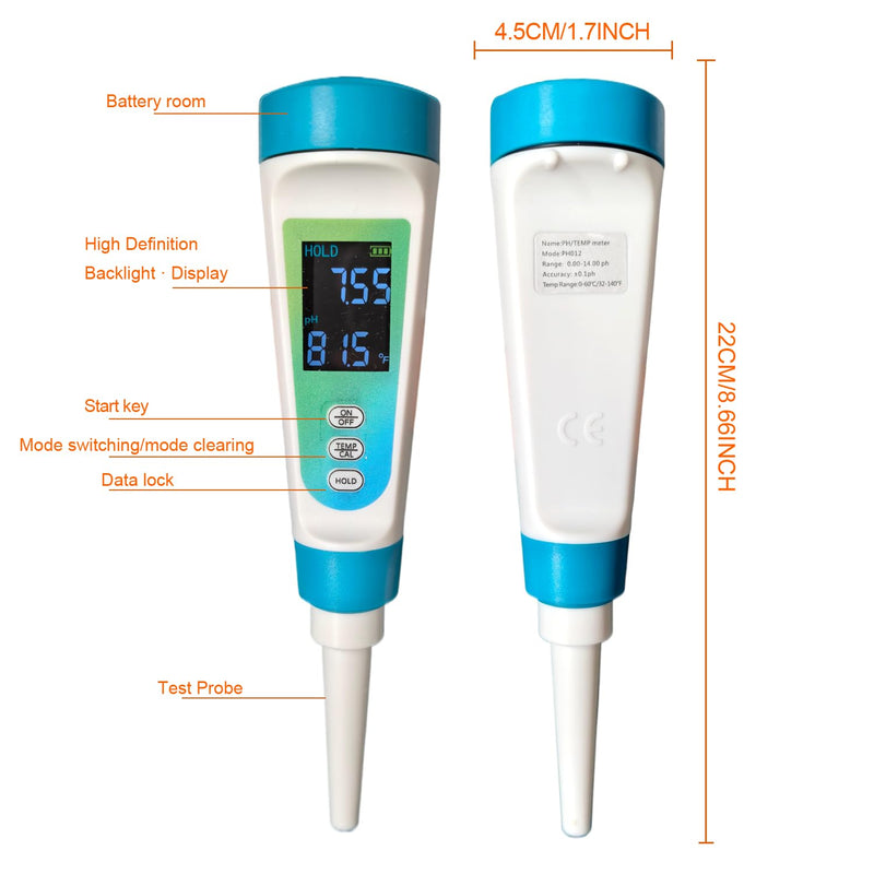 [Australia - AusPower] - pH Meter for Home & Kitchen – Test Semi-Solid Foods, Wine, Water with Automatic Temperature Adjustment (ATC) 