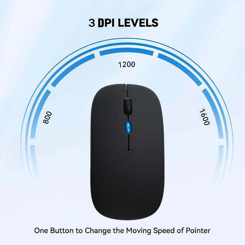 [Australia - AusPower] - Wireless Bluetooth Mouse,LED Rechargeable Silent Slim Laptop Mouse,Portable(BT5.2/3.0 and USB 2.4G) Dual Mode Computer Mice,for Apple Laptop,ipad Tablet,Desktop,Mac,Phone. (Black Mouse) Black Wireless Bluetooth Mouse 