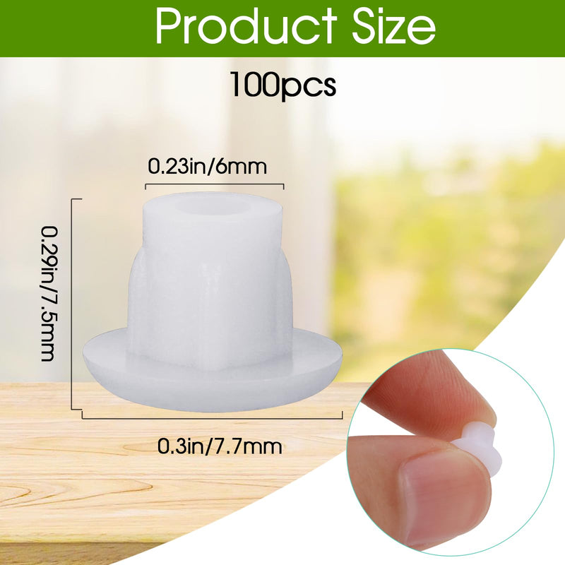 [Australia - AusPower] - 100 Pcs Plastic Hole Plugs 1/4"(6mm) Screw Caps Cover White Plastic Hole Plugs for Cabinet Cupboard Shelf Furniture 6 mm 