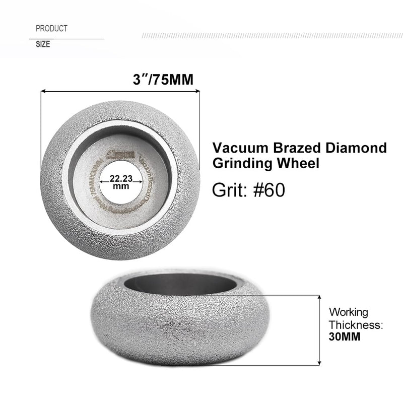 SHDIATOOL 3 Inch Profile Hand Diamond Wheel Height 30mm Convex Curve Edge Grinding for Stone Marble Granite Rock Grit#60 1